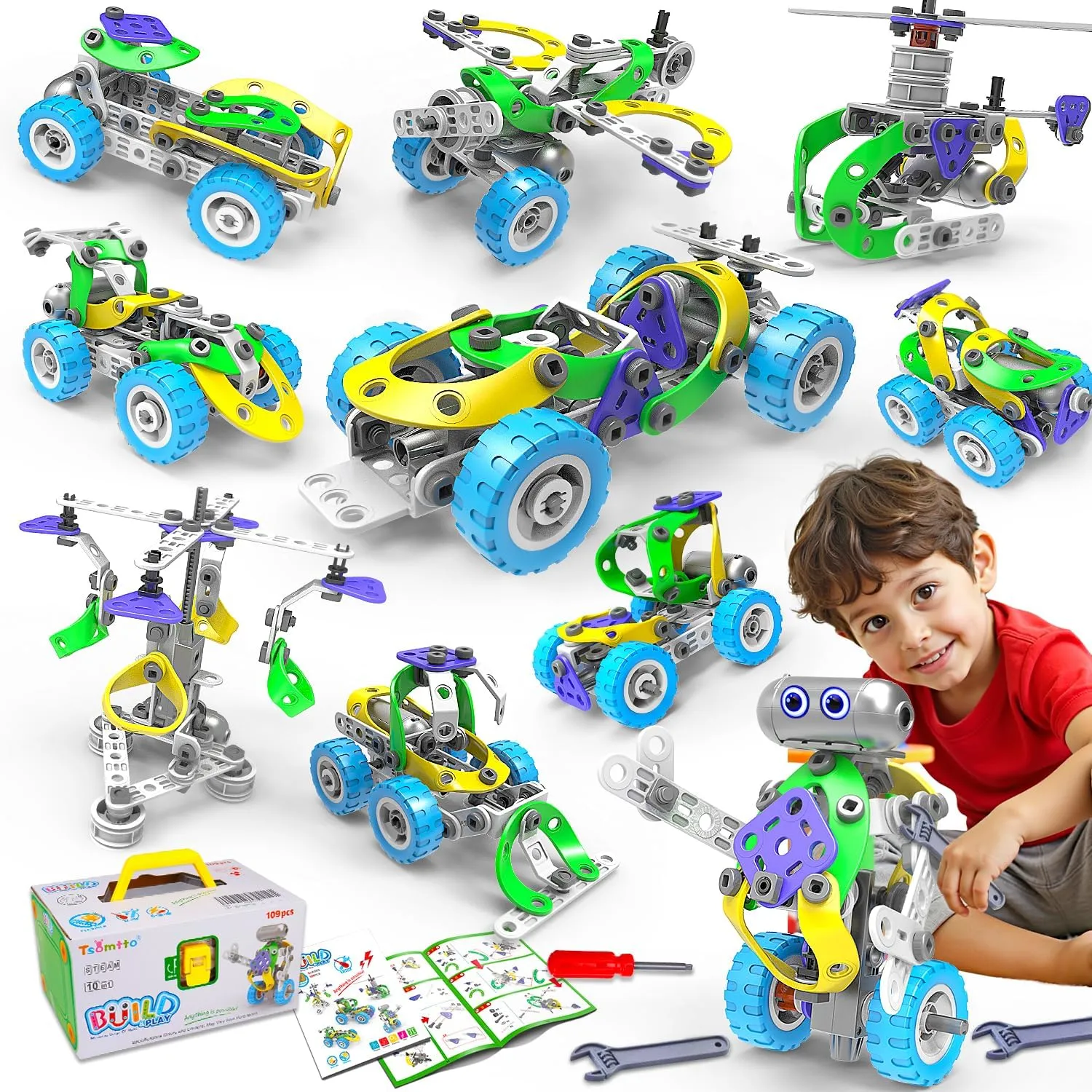 10 in 1 Electric STEM Toys for 5 6 7 8 9  Year Old Boy Girl Birthday Gifts Educational Building Toys for Kids Ages 4-8 5-7 8-12 Stem Activities Construction Toy for Boys 6-8 8-10 Holiday Idea Gift