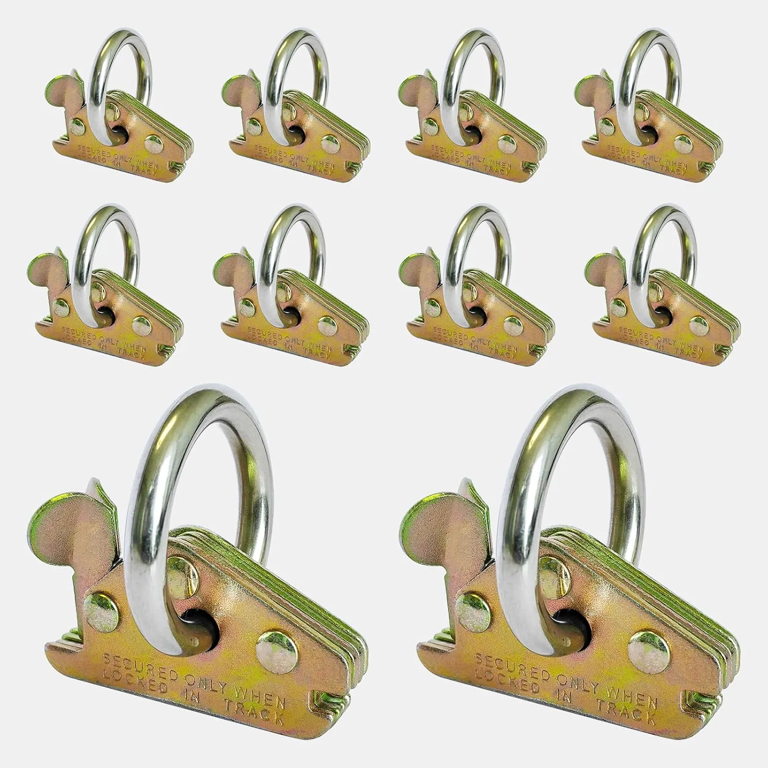 10-Pack Extra Heavy Duty E-Track O Ring Tie-Down Anchors, 1 1/2" Diameter Gold O-Rings - 2,000 lb Working Load Limit Steel E Track Accessories for Trucks, Trailers, Flatbeds, Motorcycle, ATV