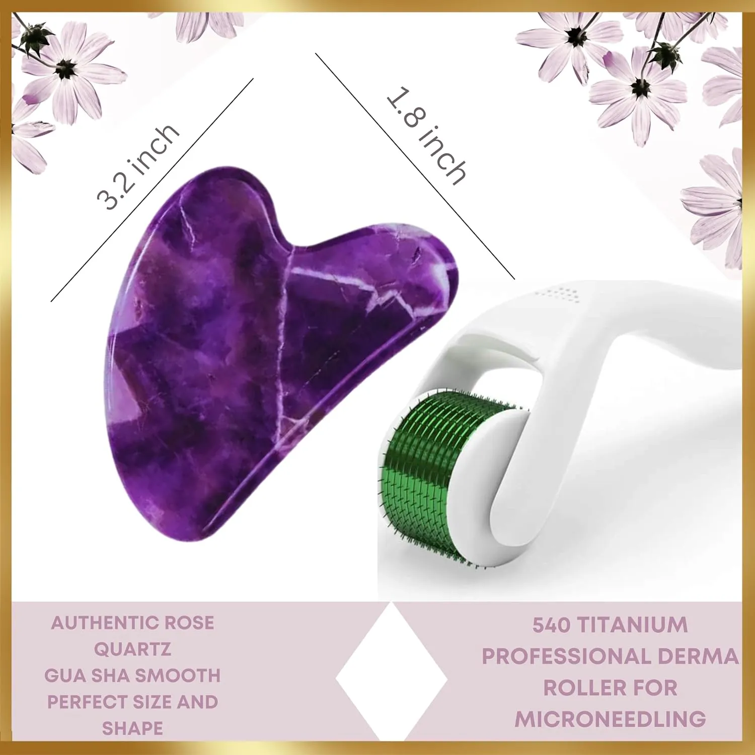 100% Authentic Amethyst Jade Roller and Gua Sha Set for face I Micro Needle I Facial Tools I Purple Guasha I Premium Quality I Mother's Day Gift. (4 PCS, Purple)