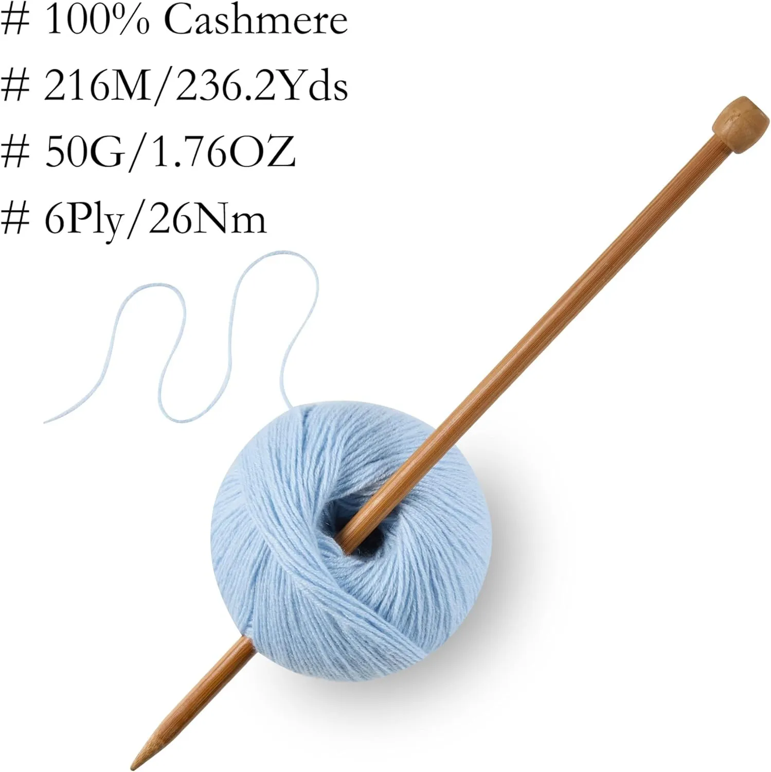 100% Inner Mongolian Cashmere Yarn, 6-Ply Luxurious and Soft Yarn for Hand Knitting & Crocheting (Light Blue,1 Ball)