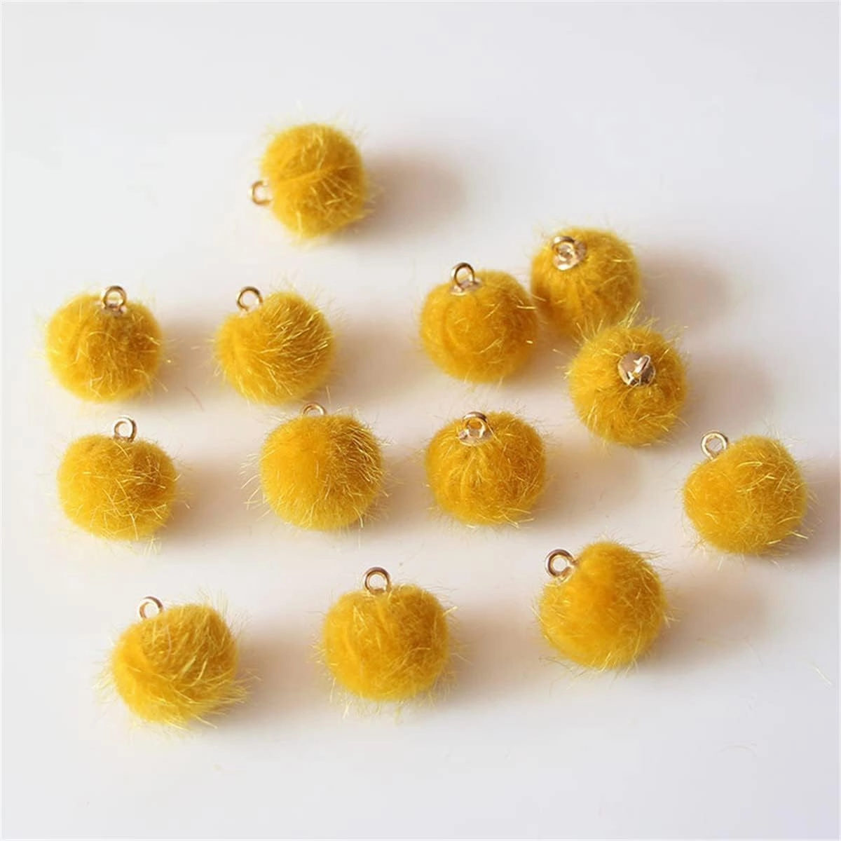 100 Pcs Fabric Fur Metallic Pompoms, Imitation Mink Fur Mini Round Faux Fur Fluffy Pom Pom Ball, Earrings DIY Fluffy Ball for Tassel Earrings Pendant Jewelry Keychain Making, Turmeric
