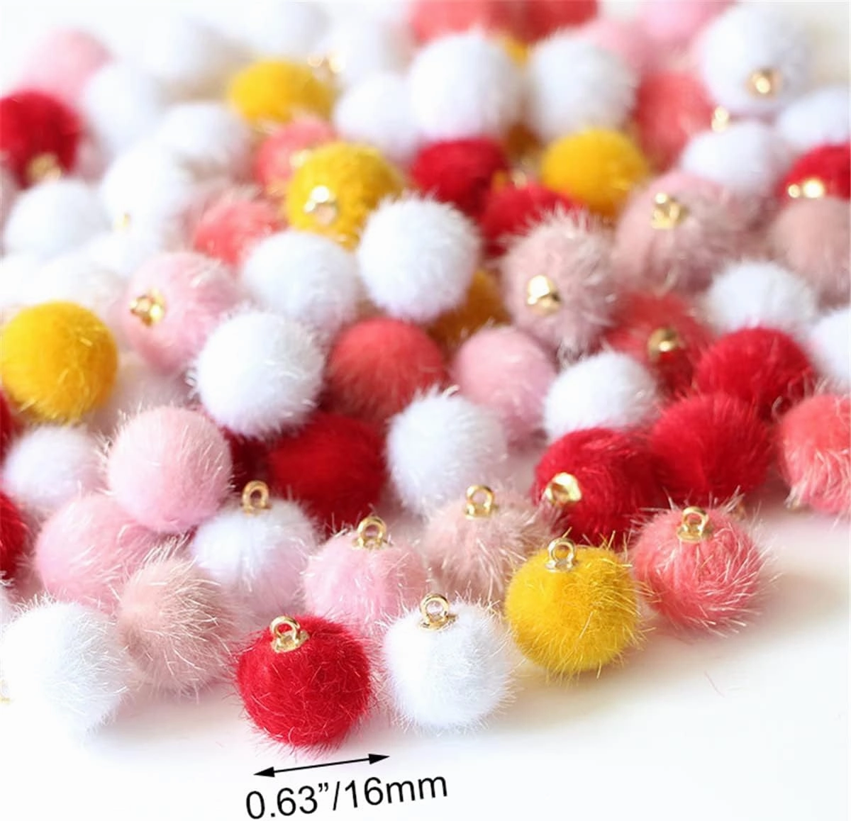 100 Pcs Fabric Fur Metallic Pompoms, Imitation Mink Fur Mini Round Faux Fur Fluffy Pom Pom Ball, Earrings DIY Fluffy Ball for Tassel Earrings Pendant Jewelry Keychain Making, Turmeric
