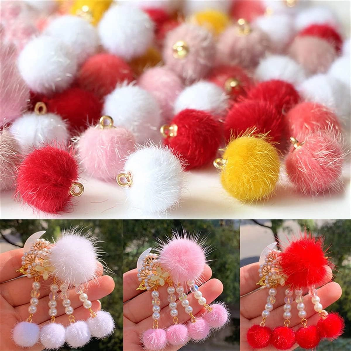 100 Pcs Fabric Fur Metallic Pompoms, Imitation Mink Fur Mini Round Faux Fur Fluffy Pom Pom Ball, Earrings DIY Fluffy Ball for Tassel Earrings Pendant Jewelry Keychain Making, Turmeric