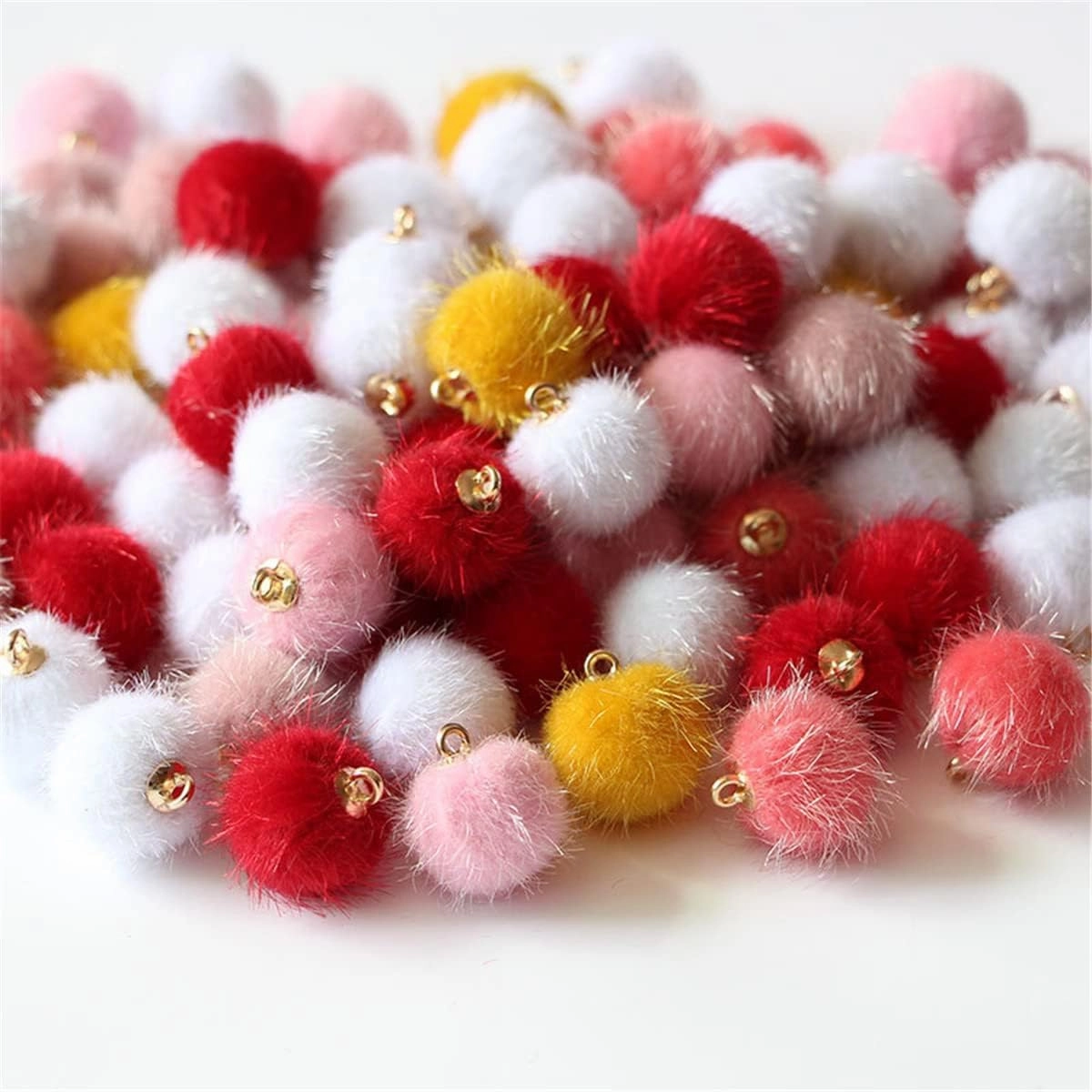 100 Pcs Fabric Fur Metallic Pompoms, Imitation Mink Fur Mini Round Faux Fur Fluffy Pom Pom Ball, Earrings DIY Fluffy Ball for Tassel Earrings Pendant Jewelry Keychain Making, Turmeric
