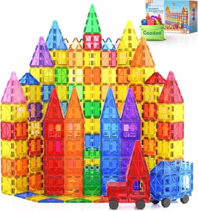 100PCS Magnetic Tiles STEM Building Toys Set with 2 Cars, Sensory Stacking Magnetic Blocks for Toddlers & Kids, Ideal for Preschool Montessori Toys Christmas Birthday Gifts for Boys & Girls Ages 3 