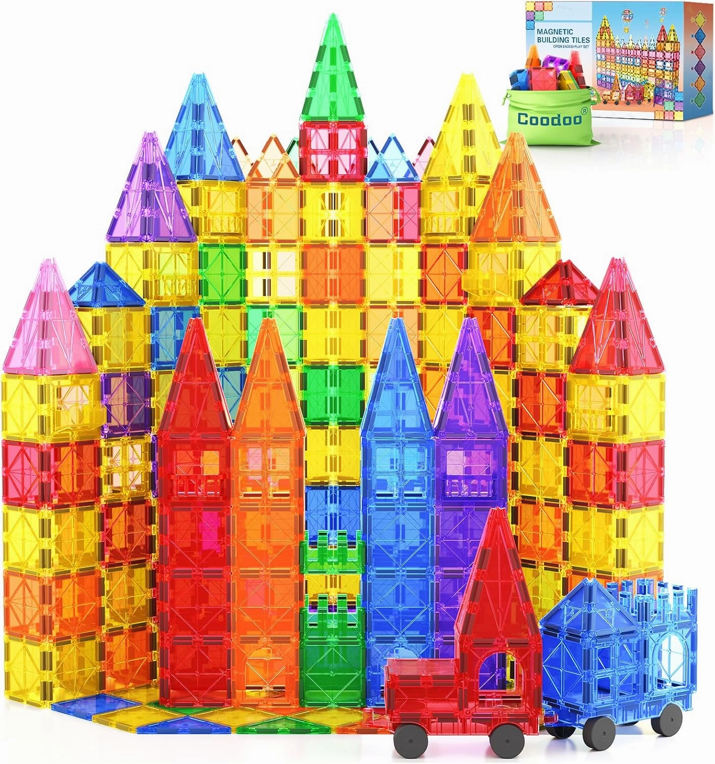 100PCS Magnetic Tiles STEM Building Toys Set with 2 Cars, Sensory Stacking Magnetic Blocks for Toddlers & Kids, Ideal for Preschool Montessori Toys Christmas Birthday Gifts for Boys & Girls Ages 3 