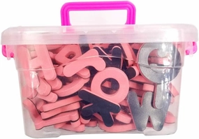 114 pcs Pink Magnetic Alphabet with Plastic Box,EVA Letters and Numbers,Home Decoration Refrigerator Magnets,Children's Learning Toys