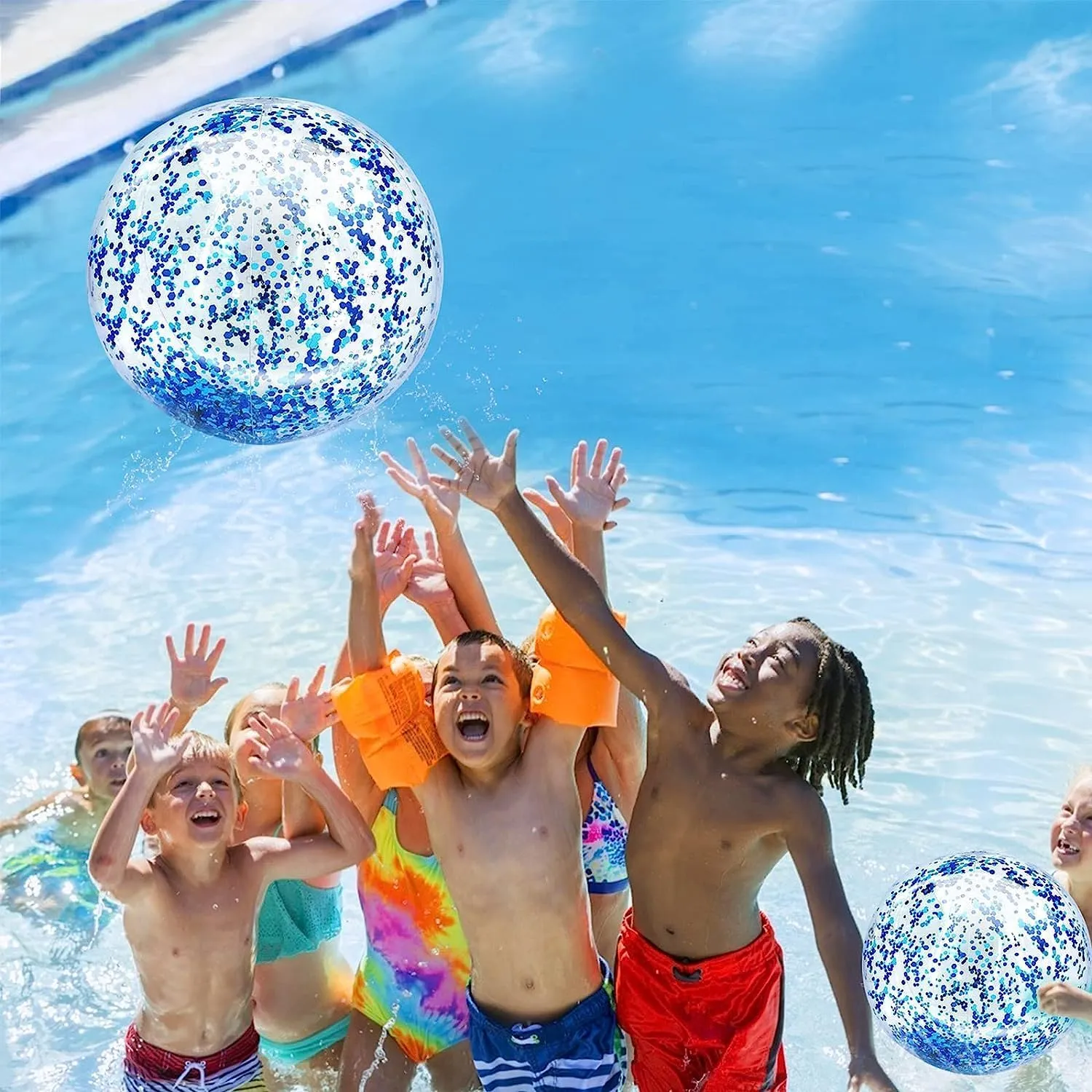 12 Pack Inflatable Beach Balls Bulk 16" Glitters Pool Toys Balls for Pool, Beach, Summer Pool Party - Swimming Pool Game Water Beach Toys Kid Party Favor Decorations Summer Blow Up Beach Ball