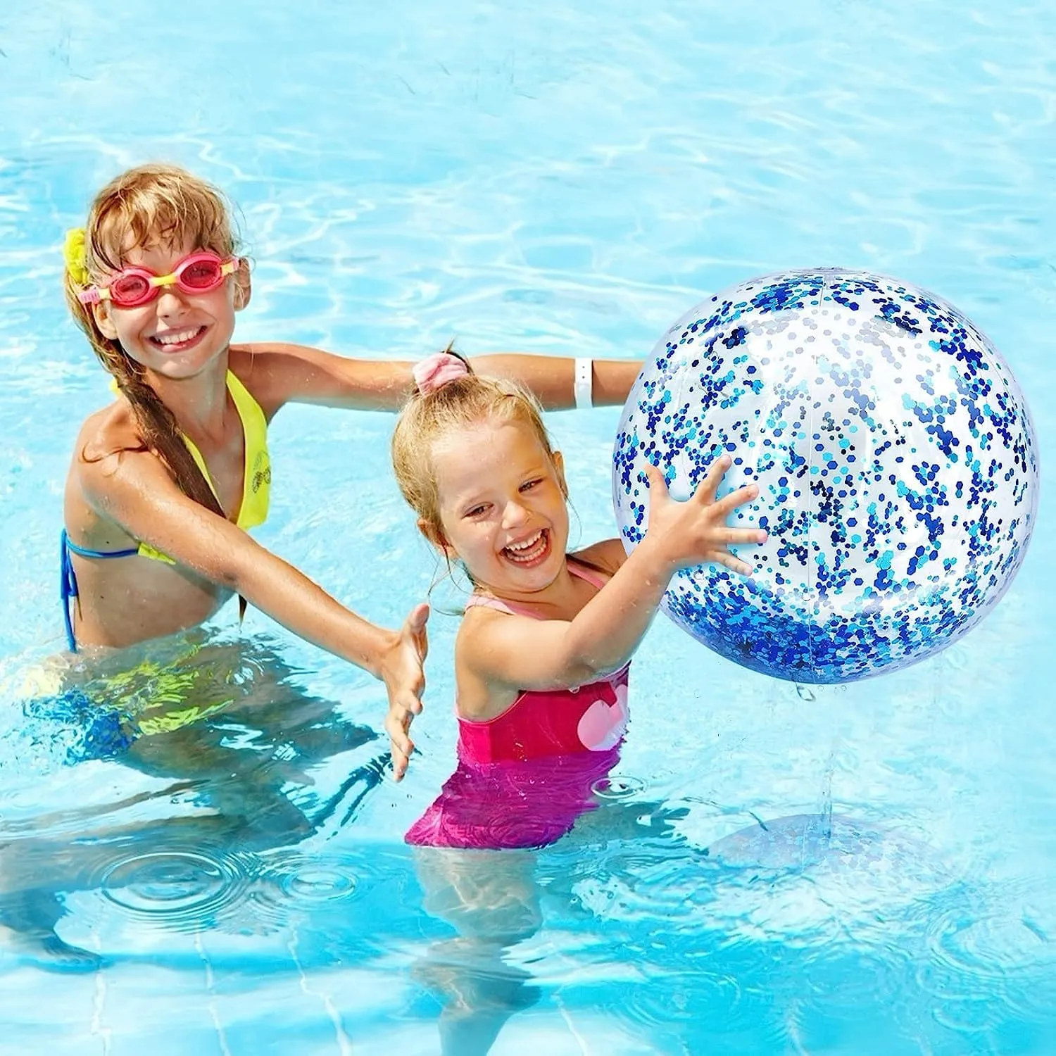 12 Pack Inflatable Beach Balls Bulk 16" Glitters Pool Toys Balls for Pool, Beach, Summer Pool Party - Swimming Pool Game Water Beach Toys Kid Party Favor Decorations Summer Blow Up Beach Ball
