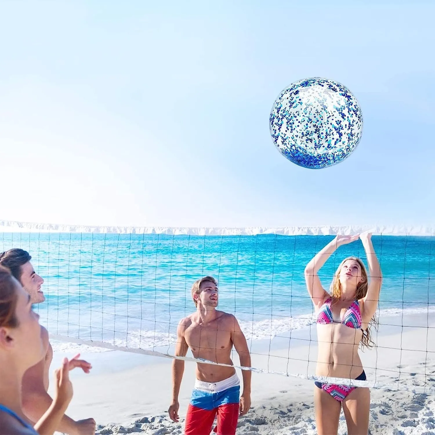 12 Pack Inflatable Beach Balls Bulk 16" Glitters Pool Toys Balls for Pool, Beach, Summer Pool Party - Swimming Pool Game Water Beach Toys Kid Party Favor Decorations Summer Blow Up Beach Ball