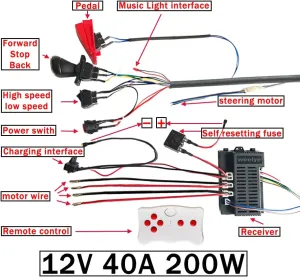 12 Volt Power Wheel DIY Modified Wires,High Power Self-Made Children Electric Car Wires Harness and Power Wheel Remote Kit Weelye 2.4G Remote Controller Kit Ride On Replacement Accessories