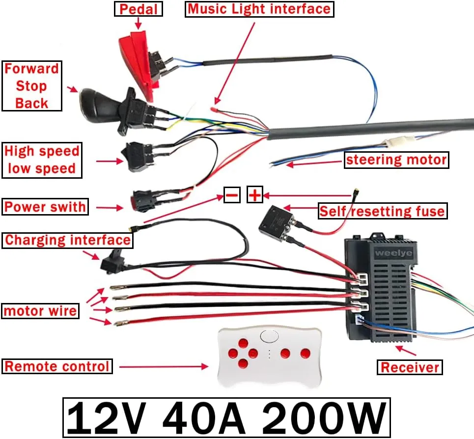 12 Volt Power Wheel DIY Modified Wires,High Power Self-Made Children Electric Car Wires Harness and Power Wheel Remote Kit Weelye 2.4G Remote Controller Kit Ride On Replacement Accessories