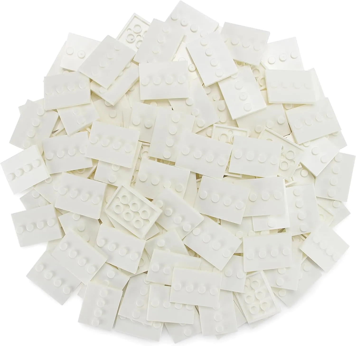 120pcs Plates Parts White Tile Modified 3x4 with 4 Studs in Center Compatible with Figure Display Base Collector Pack Set 88646