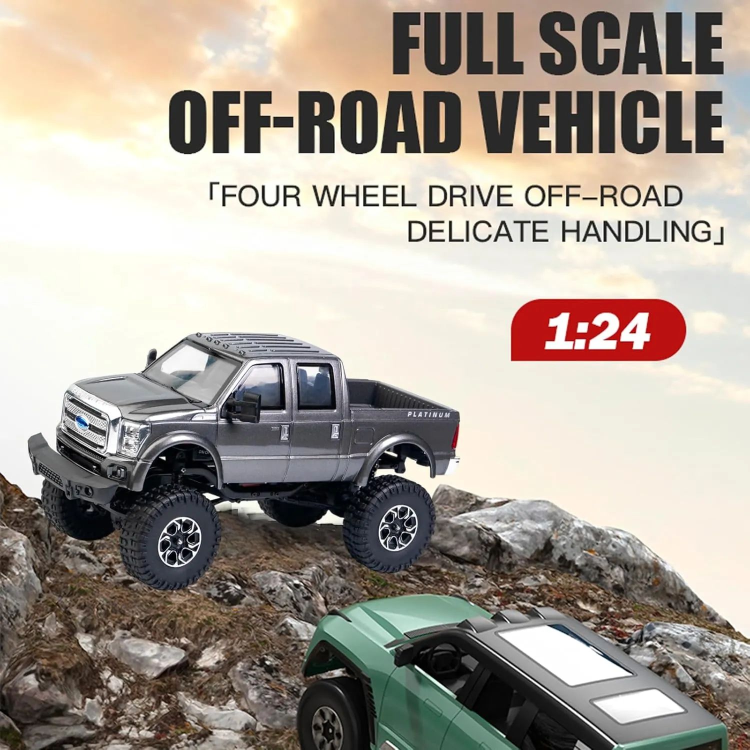 1/24 4WD F350 Remote Control Crawler RTR Full Scale Simulation RC Off-Road Truck Vehicle Model, 2.4Ghz with LED Lights (Silvery)