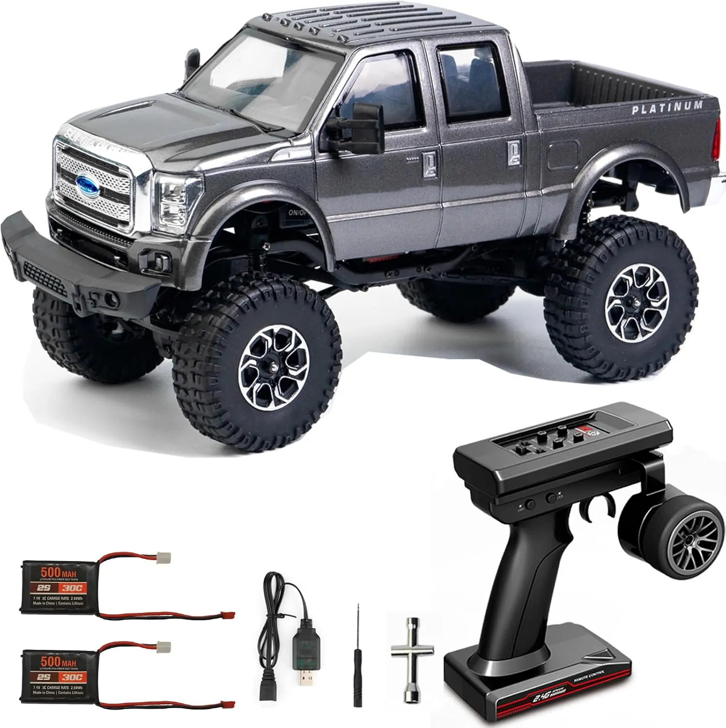 1/24 4WD F350 Remote Control Crawler RTR Full Scale Simulation RC Off-Road Truck Vehicle Model, 2.4Ghz with LED Lights (Silvery)
