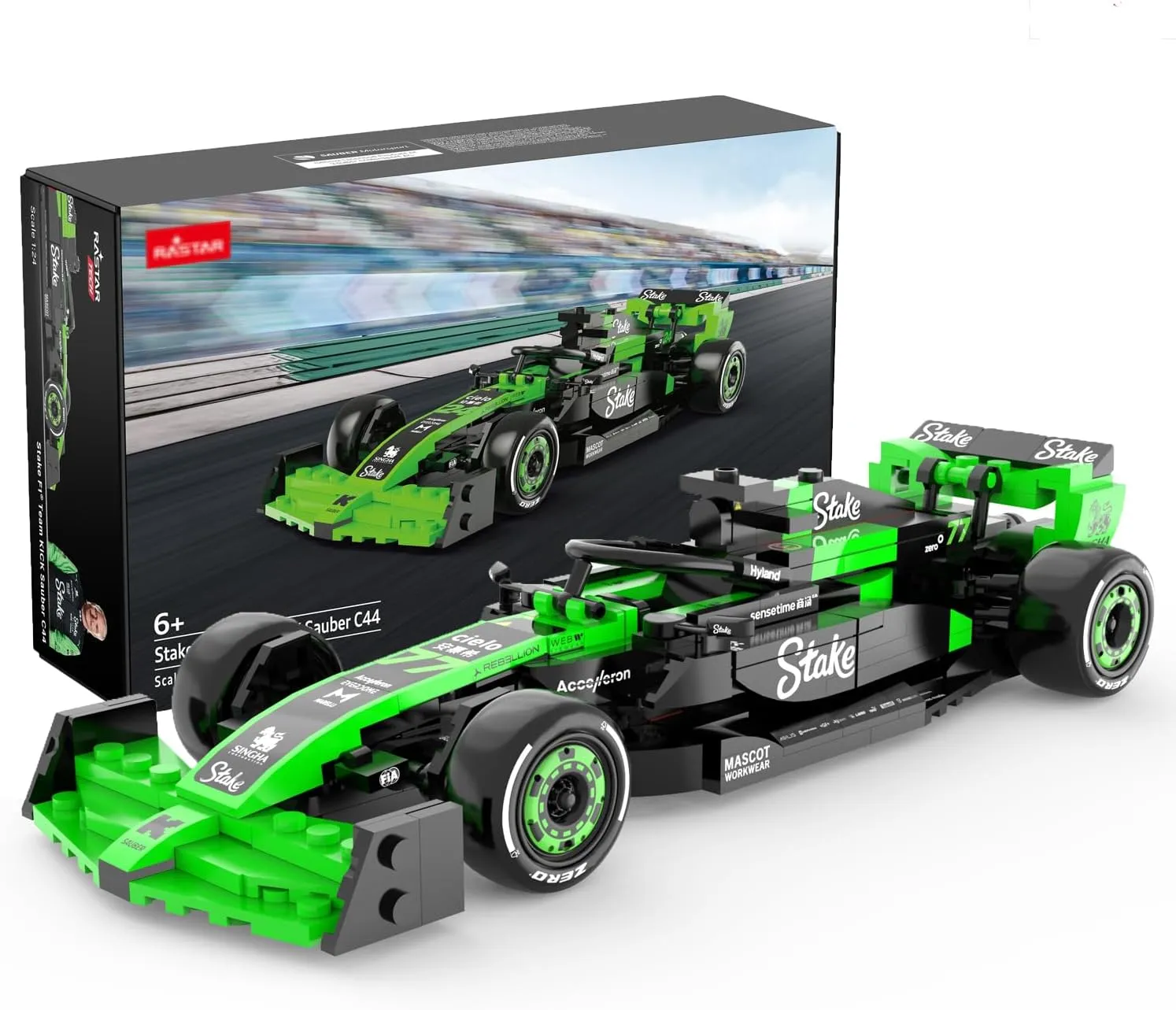 1:24 Model Car Kits for Stake F1 Team Kick Sauber C44, Formula 1 Toys Building Set with 319 Pcs Blocks, Free Wheel, Cool Cockpit, Ideas Race Car Collectibles Gifts for Boyfriend, Adults, Green