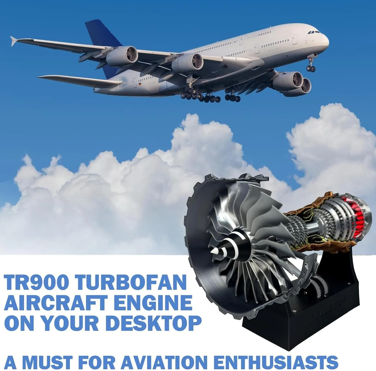 1/25 Simulation Aircraft Turbojet Engine Rotatable Model, Adjustable Speed TR900 Aircraft Turbojet Model with Light, DIY Educational Kit for Adults (Finished Product,Red)