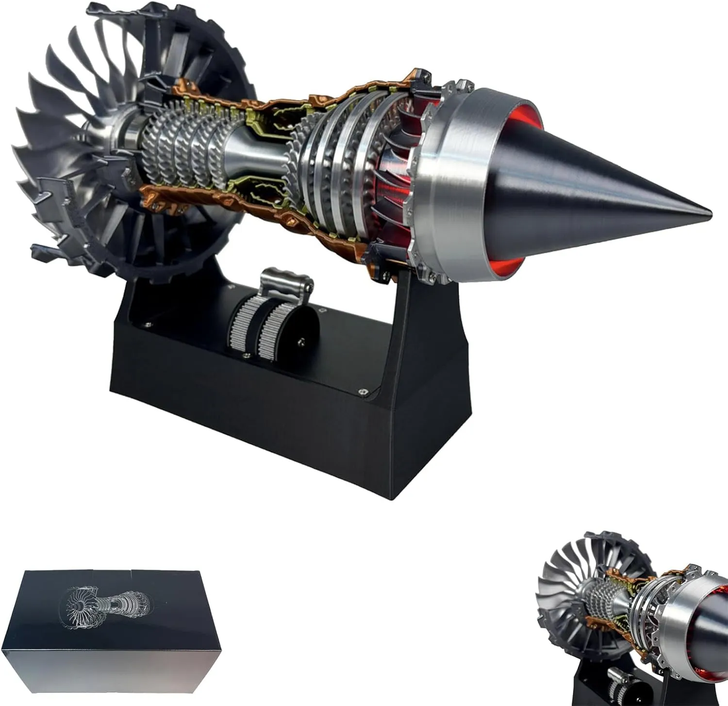 1/25 Simulation Aircraft Turbojet Engine Rotatable Model, Adjustable Speed TR900 Aircraft Turbojet Model with Light, DIY Educational Kit for Adults (Finished Product,Red)
