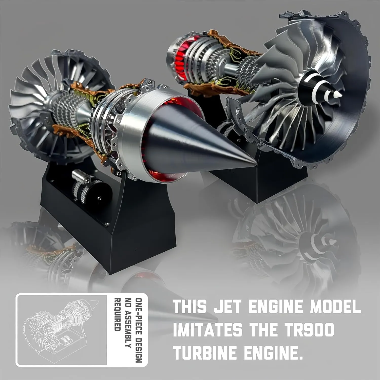 1/25 Simulation Aircraft Turbojet Engine Rotatable Model, Adjustable Speed Tr900 Turbofan Aircraft Turbojet Model Engine, DIY Assembly Gift for Adults (Assemble by Yourself)