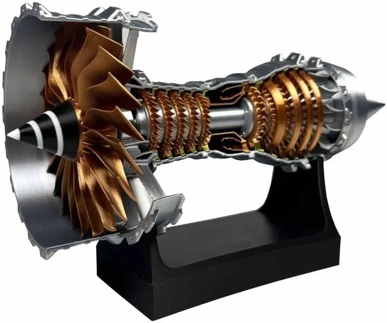 1/25 Simulation Aircraft Turbojet Engine Rotatable Model, Turbofan Engine Model, 28cm 3D Printed Science Education, Aviation Enthusiast Gift Desktop Decoration Collection Art(Self-Installed)