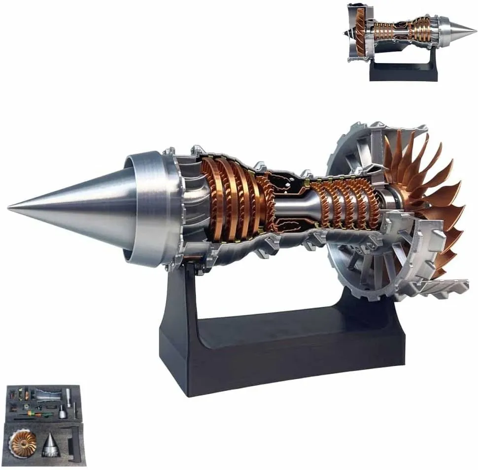 1/25 Simulation Aircraft Turbojet Engine Rotatable Model, Turbofan Engine Model, 28cm 3D Printed Science Education, Aviation Enthusiast Gift Desktop Decoration Collection Art(Self-Installed)