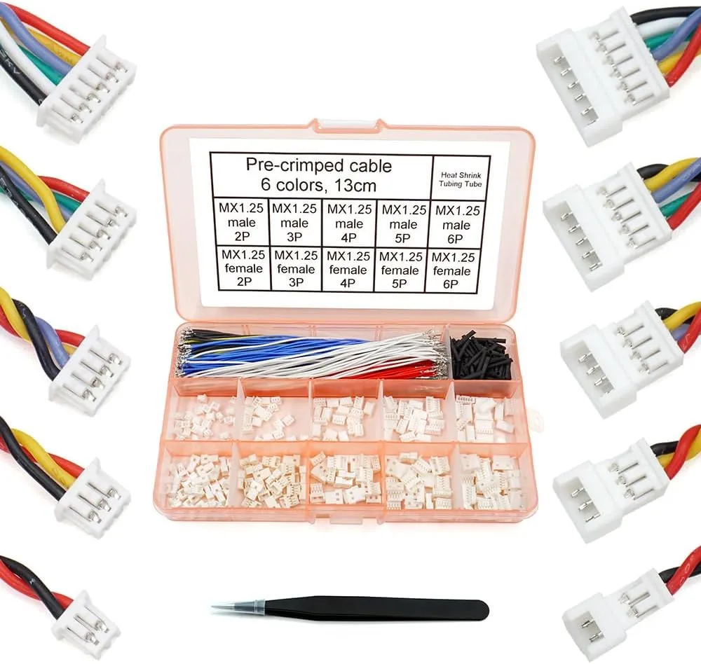 1.25mm Male and Female Connectors Socket and Plug with Pre-Crimped Cables Compatible with JST Molex PicoBlade 1.25 for Pixhawk Silicone 13cm Wire (Male and Female)