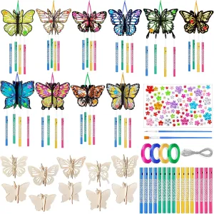 128 Pcs Spring Butterfly Wind Chime Making Kit Make Your Own Butterfly Wind Chime Wooden Arts and Crafts Ornaments DIY to Paint Butterfly Craft for Art Activity Birthday Party