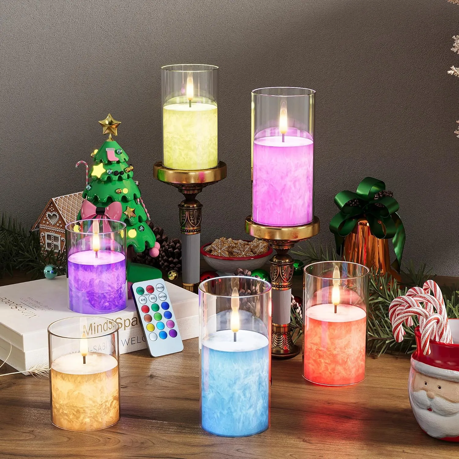 12Colors Flickering Flameless Candles with Remote & Timer, Real Wax Battery Operated Candles with Flickering Flame, Multi-color Realistic LED Candle, Crystal Texture Design - 3Pack [3"×4/5/6"]