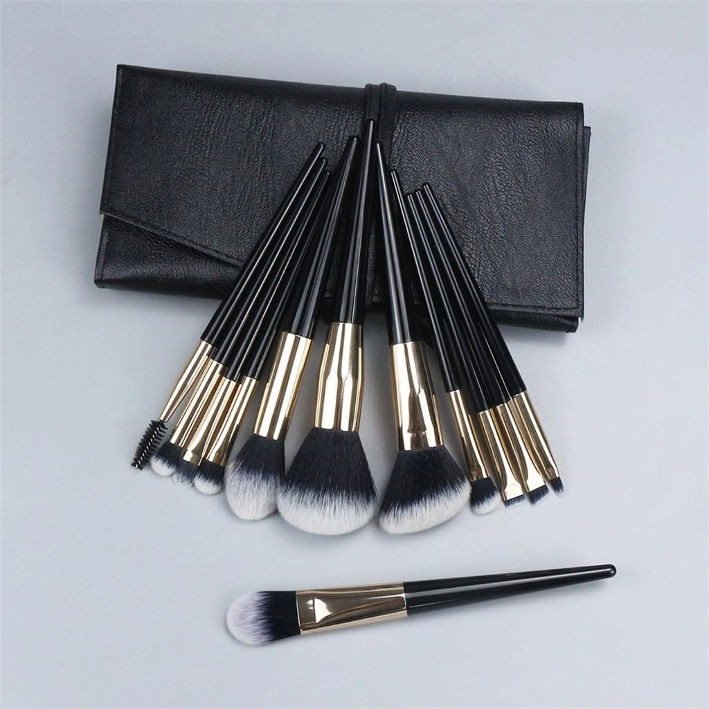 12pcs Makeup Brush Full Set Makeup Tool Set Black Gold Portable Soft Hair Makeup Brush