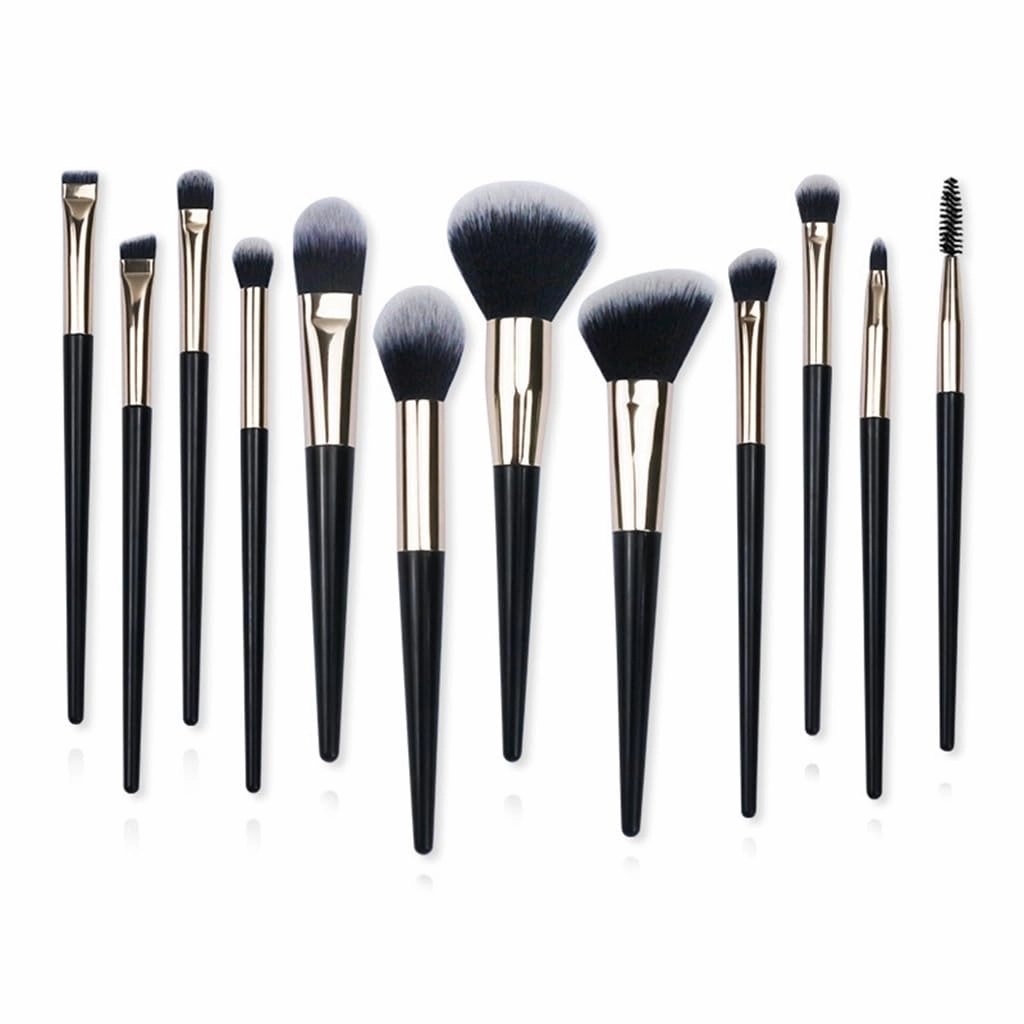 12pcs Makeup Brush Full Set Makeup Tool Set Black Gold Portable Soft Hair Makeup Brush