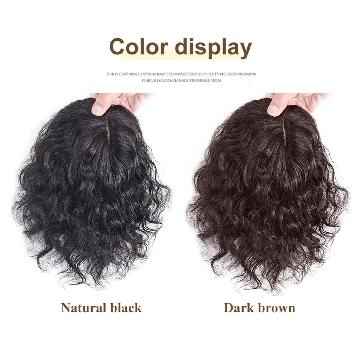 13x14cm U-shaped Silk Base Real Human Hair Toppers for Women with Thinning Hair,Curly Wavy Hair Topper Clip in Wiglet Hairpieces 14" Brown Right Side Part