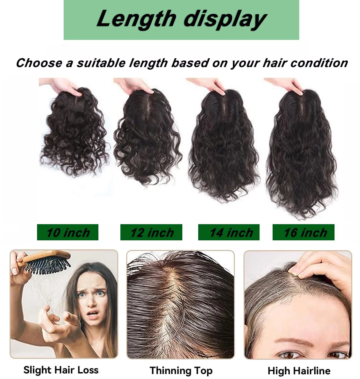 13x14cm U-shaped Silk Base Real Human Hair Toppers for Women with Thinning Hair,Curly Wavy Hair Topper Clip in Wiglet Hairpieces 14" Brown Right Side Part