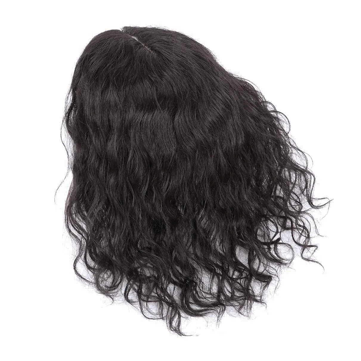 13x14cm U-shaped Silk Base Real Human Hair Toppers for Women with Thinning Hair,Long Curly Wavy Clip in Replacement Hairpiece Wiglet for Top Hair Loss14 Black Right Side Part
