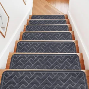 15 Pack 8 "X 30" Non Slip Stair Treads for Wooden Steps, Carpet Stair Treads Made of Polyester and Reusable Adhesive, Stair Runner Rugs for Kids, Elders and Pets (Gray)