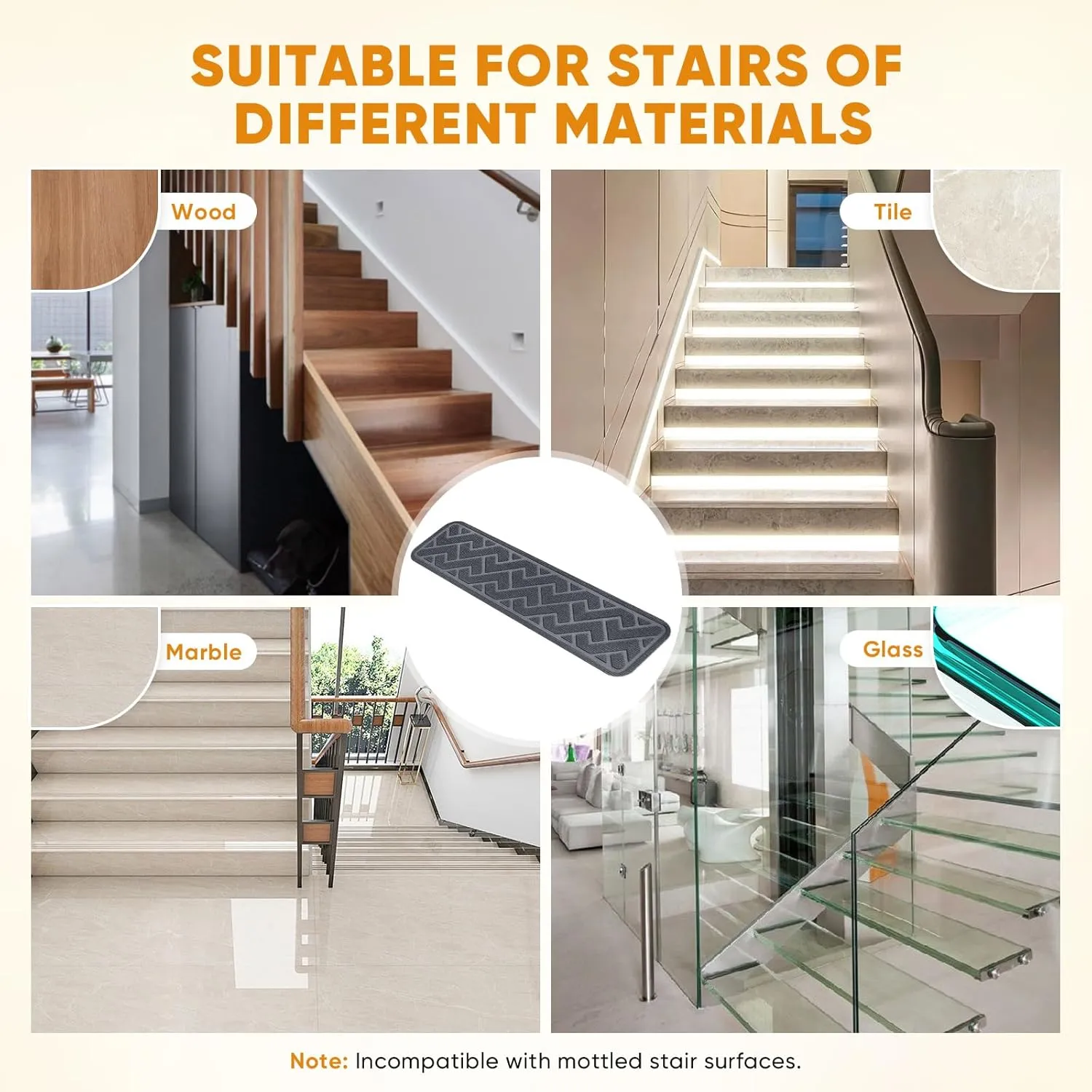 15 Pack 8 "X 30" Non Slip Stair Treads for Wooden Steps, Carpet Stair Treads Made of Polyester and Reusable Adhesive, Stair Runner Rugs for Kids, Elders and Pets (Gray)