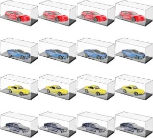 16 Pcs Acrylic Model Car Display Case Compatible with Hot Wheels Matchbox 1/64 Scale Cars,4.2" x 1.8" x 1.8" Clear Display Storage Case for Collectors