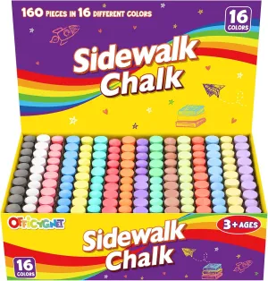 160 PCS Sidewalk Chalk for Kids, Giant Box Non-Toxic Jumbo Washable Chalk Set in 16 Colors, Bulk Chalks for Toddler Outdoor Toys and Game, Art Paint on Chalkboard, Playground, School Class Supplies