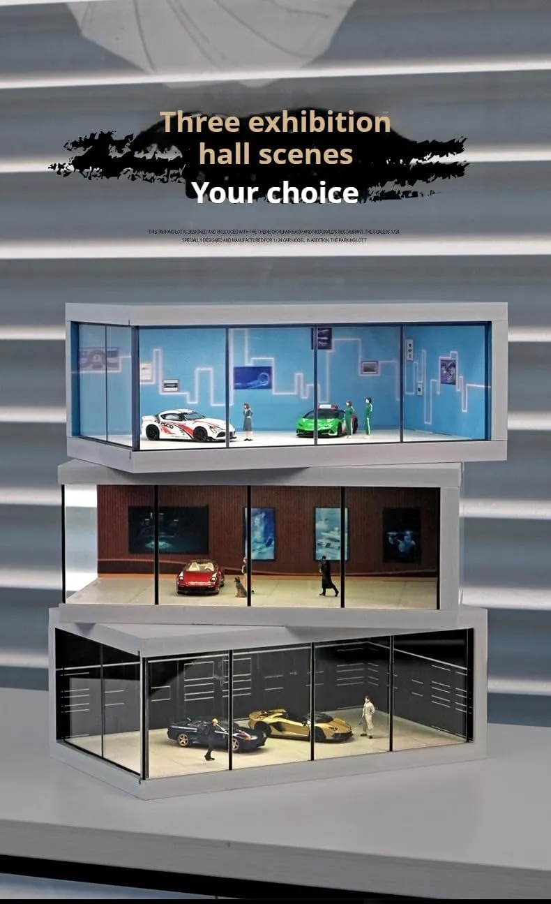 1:64 Car Model Display case with USB Lights, Storage for 1/64 Scale diecast Model Cars, Parking Garage Showcase and car Showroom Diorama (Brown)