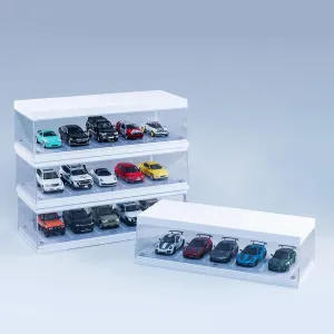 1/64 Hotwheels Display Case,Scenic Diorama Display Car Park with LED Lights, 1/64 Model Car Display Case for 5 Parking Spaces, Clear Acrylic Dustproof, Multiple Stackable.