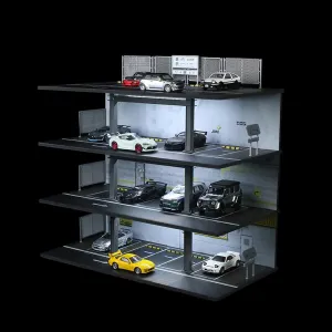 1/64 Scale Die-cast Model Car Display Case with LED Light, Organizer Compatible with Hot Wheels Parking Garage Dioramas with 20 Parking Spaces (Grey)