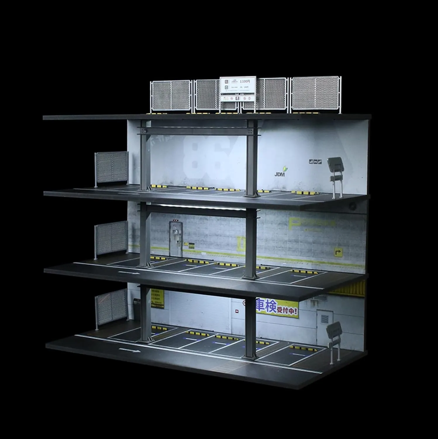 1/64 Scale Die-cast Model Car Display Case with LED Light, Organizer Compatible with Hot Wheels Parking Garage Dioramas with 20 Parking Spaces (Grey)