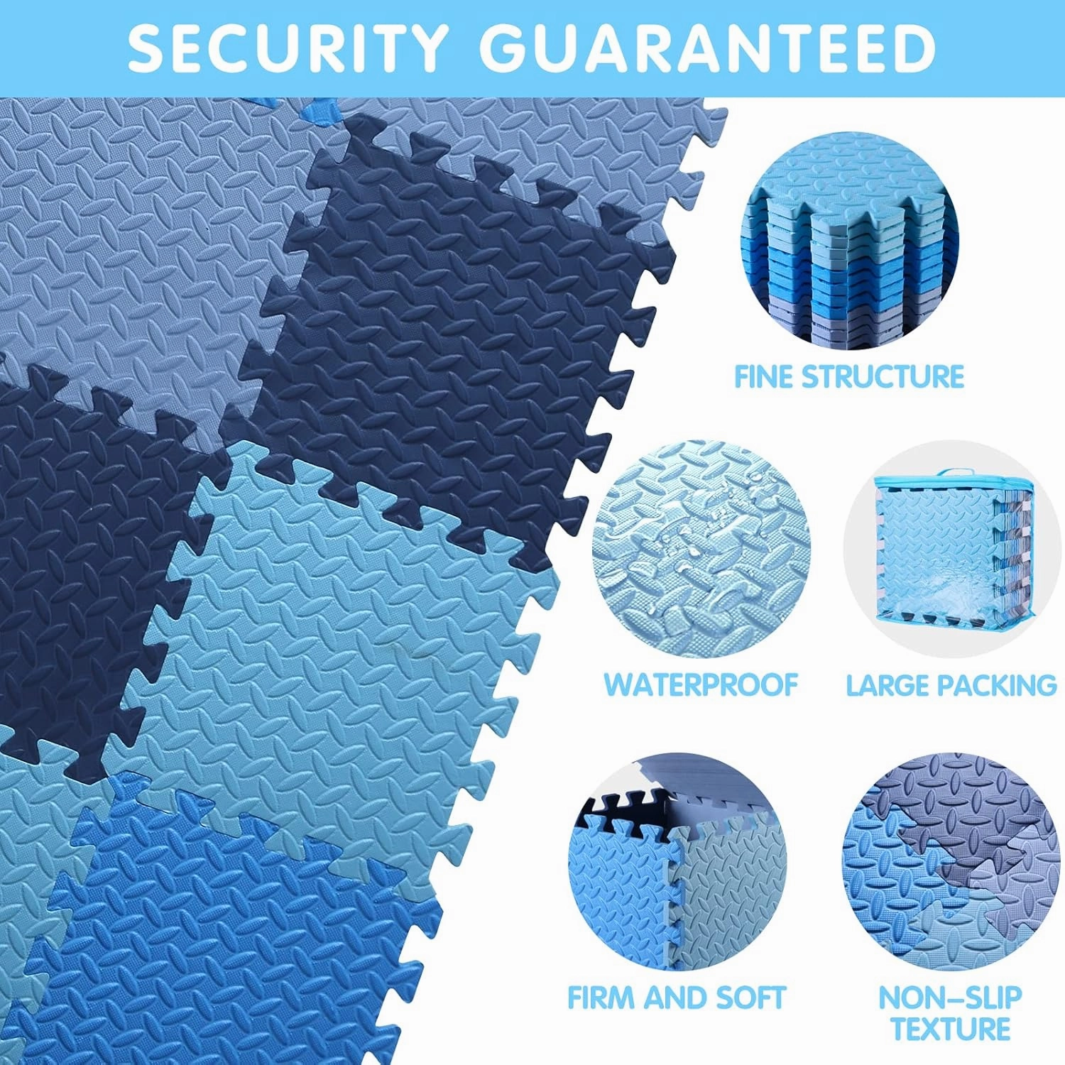 16 Tiles Foam Play Mat for Baby, Soft & Safe EVA Foam Mats for Floor, Square Baby Play Mat, Kids Foam Puzzle Floor Mat, 47x47 Play Mat for Playpen(Dark Blue/Gray Blue/Light Blue/Blue)