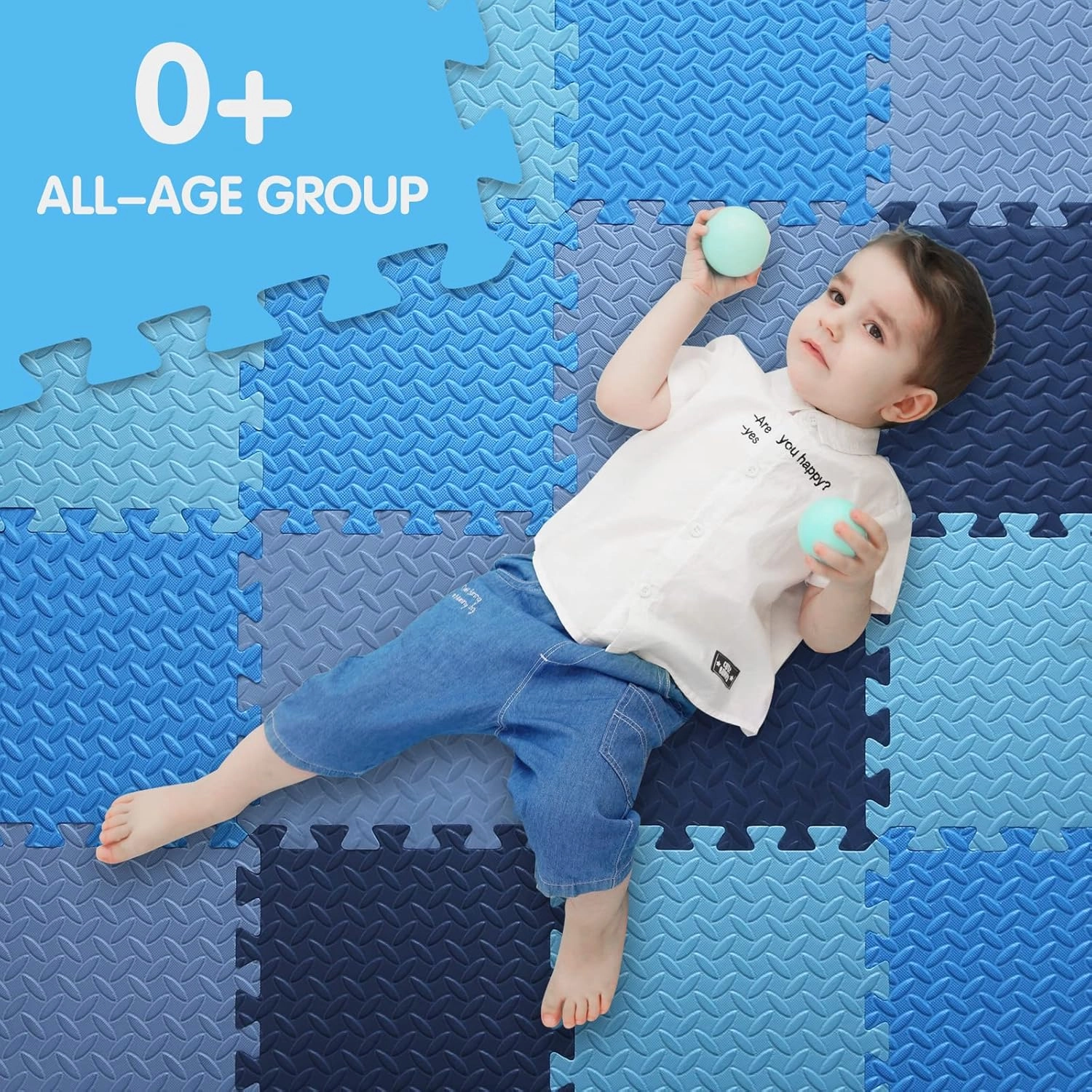 16 Tiles Foam Play Mat for Baby, Soft & Safe EVA Foam Mats for Floor, Square Baby Play Mat, Kids Foam Puzzle Floor Mat, 47x47 Play Mat for Playpen(Dark Blue/Gray Blue/Light Blue/Blue)