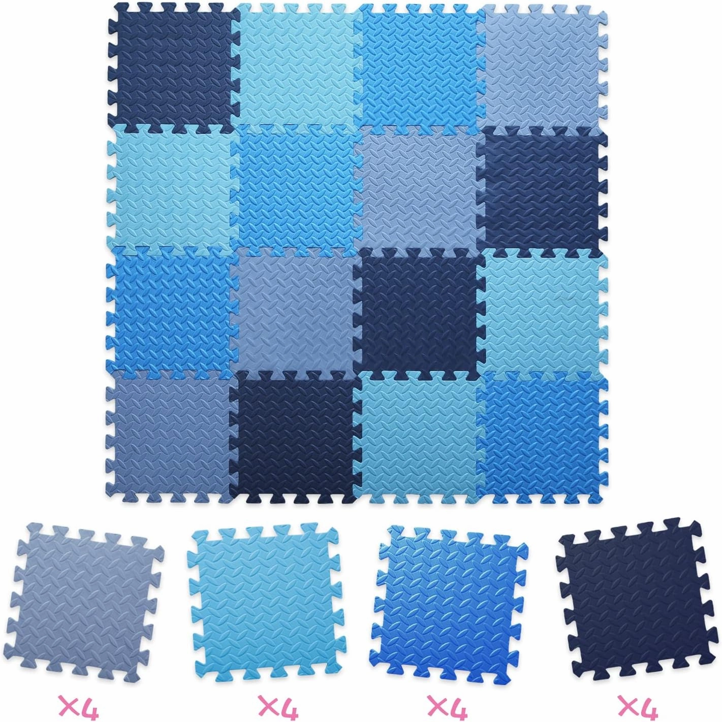 16 Tiles Foam Play Mat for Baby, Soft & Safe EVA Foam Mats for Floor, Square Baby Play Mat, Kids Foam Puzzle Floor Mat, 47x47 Play Mat for Playpen(Dark Blue/Gray Blue/Light Blue/Blue)
