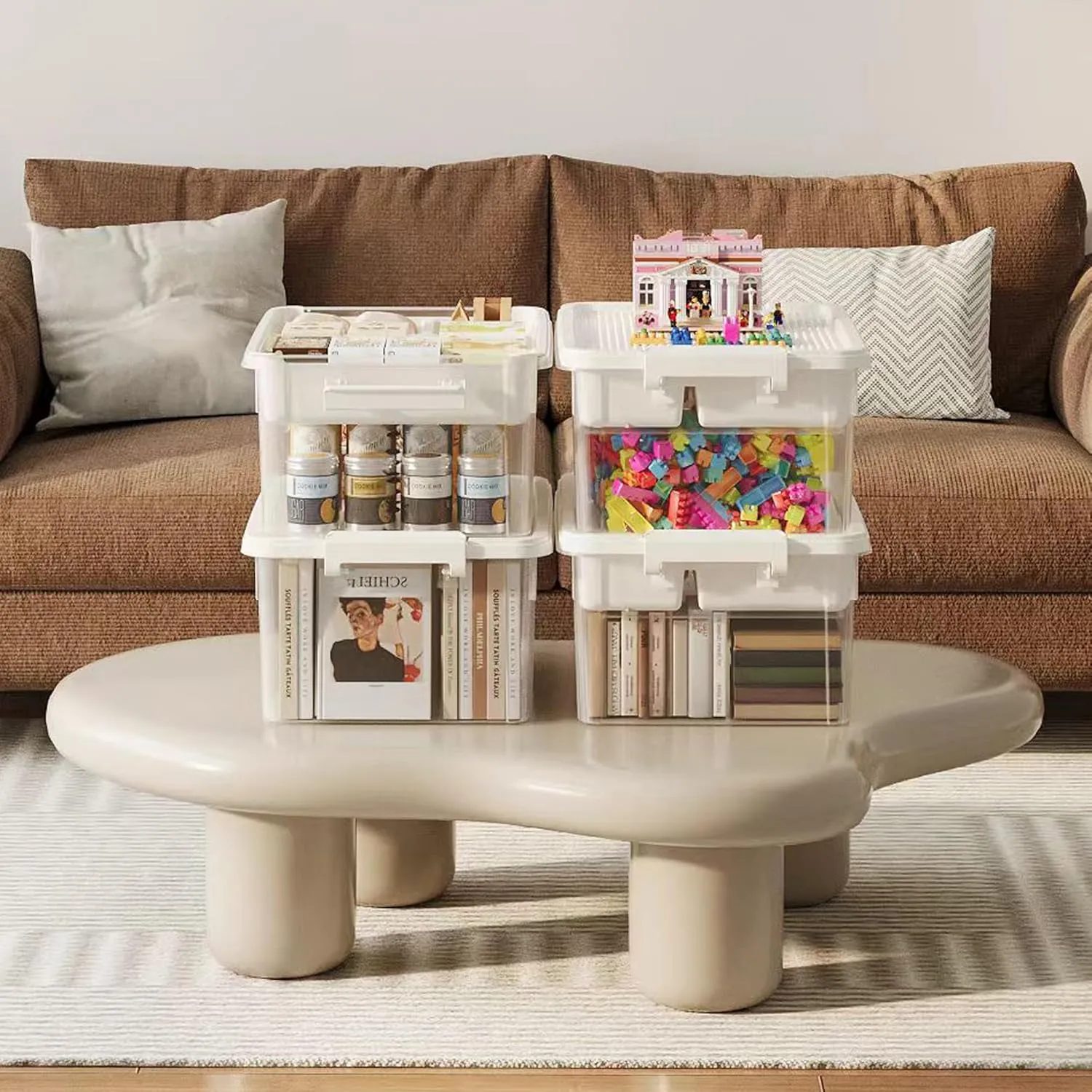 17QT Plastic Storage Boxes with Baseplate Lid, Stackable Bricks Storage Organizers and Storage Containers with Removable Tray, Clear Craft Storage Bins for Beads, Toys, Sewing
