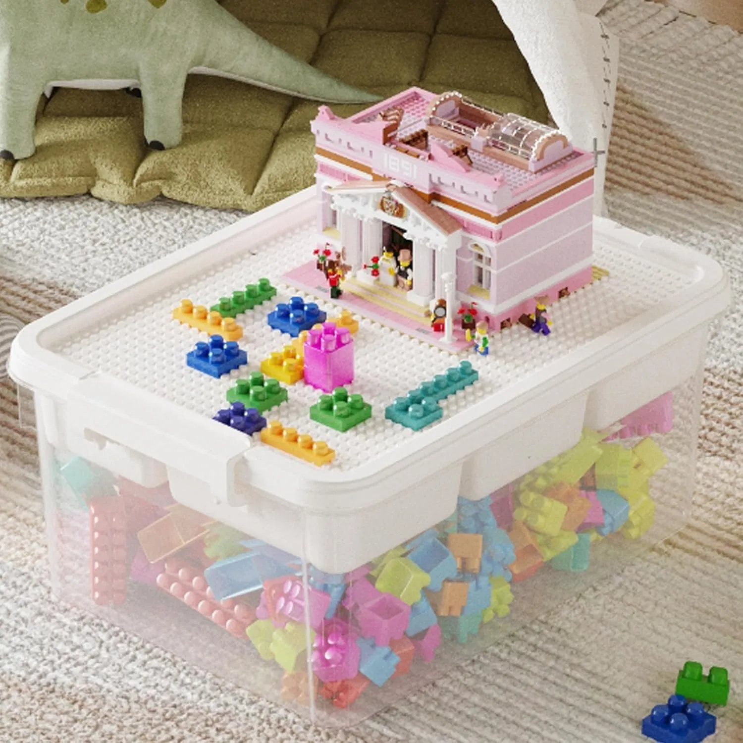 17QT Plastic Storage Boxes with Baseplate Lid, Stackable Bricks Storage Organizers and Storage Containers with Removable Tray, Clear Craft Storage Bins for Beads, Toys, Sewing