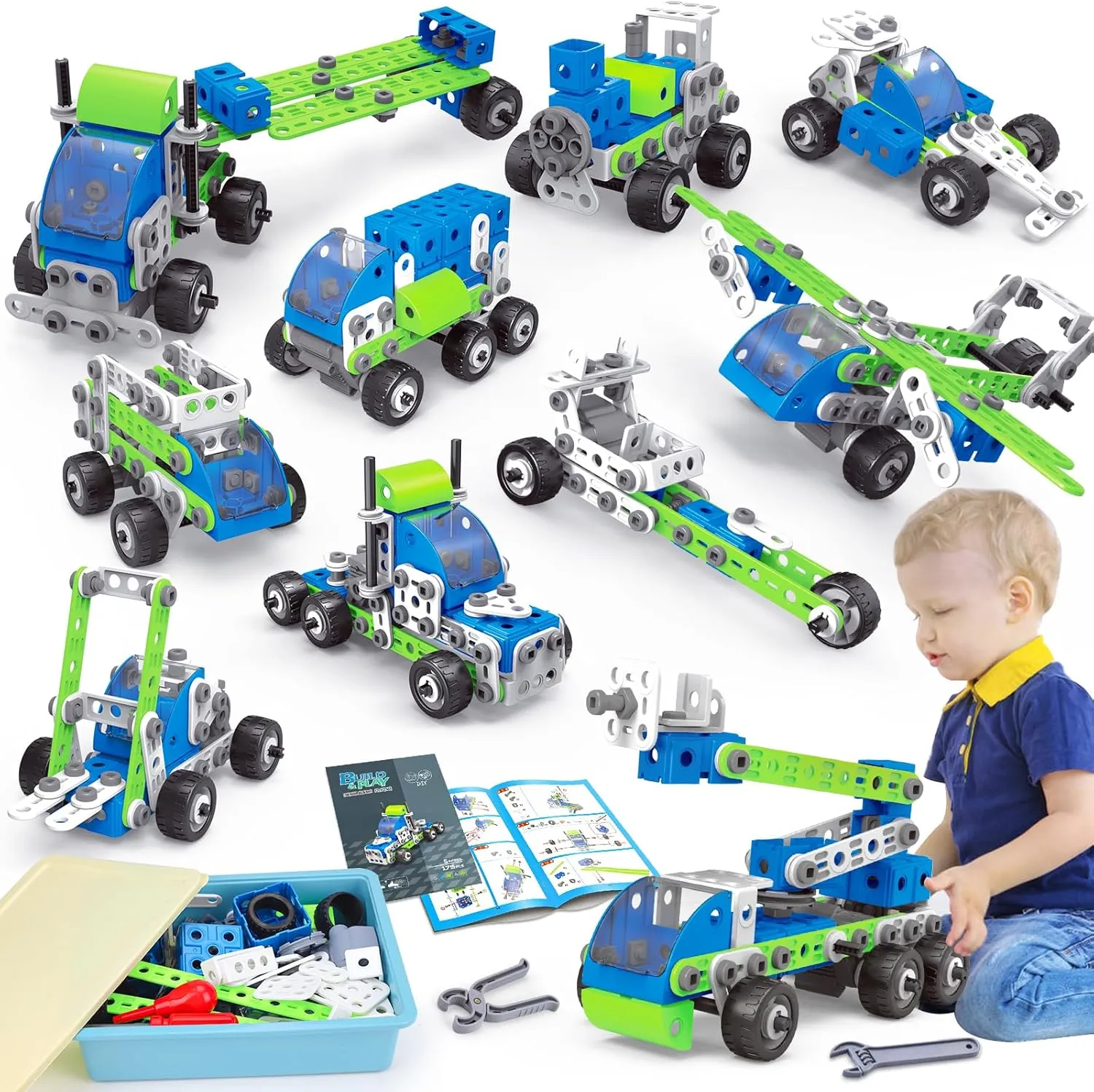 18 in 1 STEM Toys for 4 5 6 7 8  Year Old Boy Girl Birthday Gifts Educational Building Toys for Kids Ages 4-8 5-7 6-8 Build and Play Stem Activities Construction Toy for Boys 4-6 8-10 (Pull Back Cars)