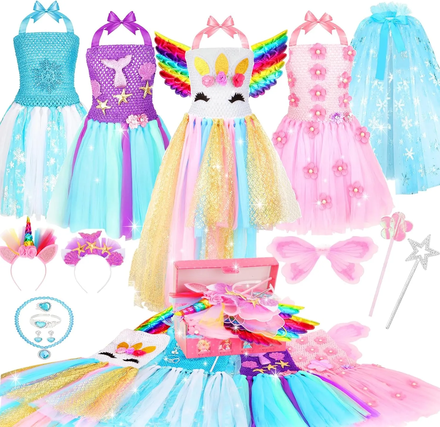 18 Pcs Princess Dress up for Little Girls,Toddler Role Play Dress Up Toys Costume Set Birthday Christmas Party Gifts for Girls Age 3 4 5 6 Years Old