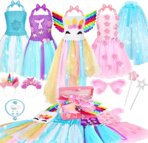 18 Pcs Princess Dress up for Little Girls,Toddler Role Play Dress Up Toys Costume Set Birthday Christmas Party Gifts for Girls Age 3 4 5 6 Years Old