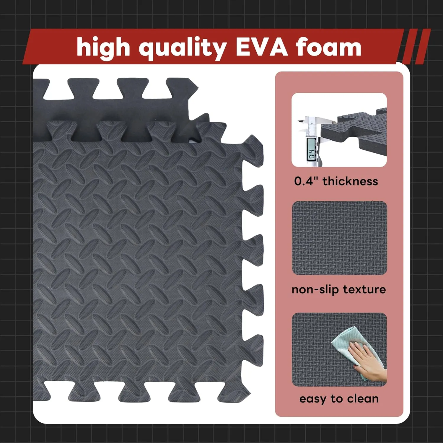 18Pcs Puzzle Exercise Mat 12''x12'' Interlocking EVA Soft Foam Floor Tiles Puzzle Rubber Tiles Protective Ground Surface Exercise EVA Foam Floor Padding with Border for Pool Home Fitness Garage